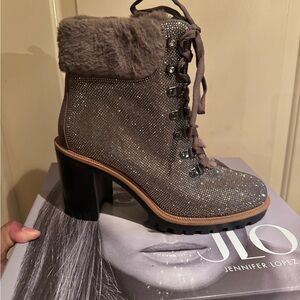 Jennifer Lopez Sparkling Gray Heeled Boots